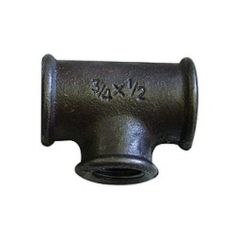 Black Malleable Iron 1/2" x 1/2" x 3/8" Branch Reducing Tee
