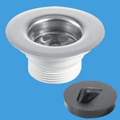 McAlpine BSW3P 1¼” Centre Pin Sink Waste: 85mm Stainless Flange With Plug