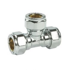 Chrome Compression 15mm x 15mm x 22mm Both Ends Reducing Tee