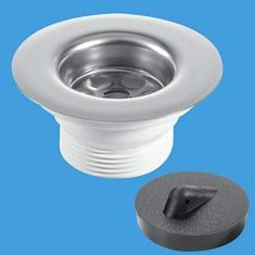 McAlpine BSW3P 1¼” Centre Pin Sink Waste: 85mm Stainless Flange With Plug